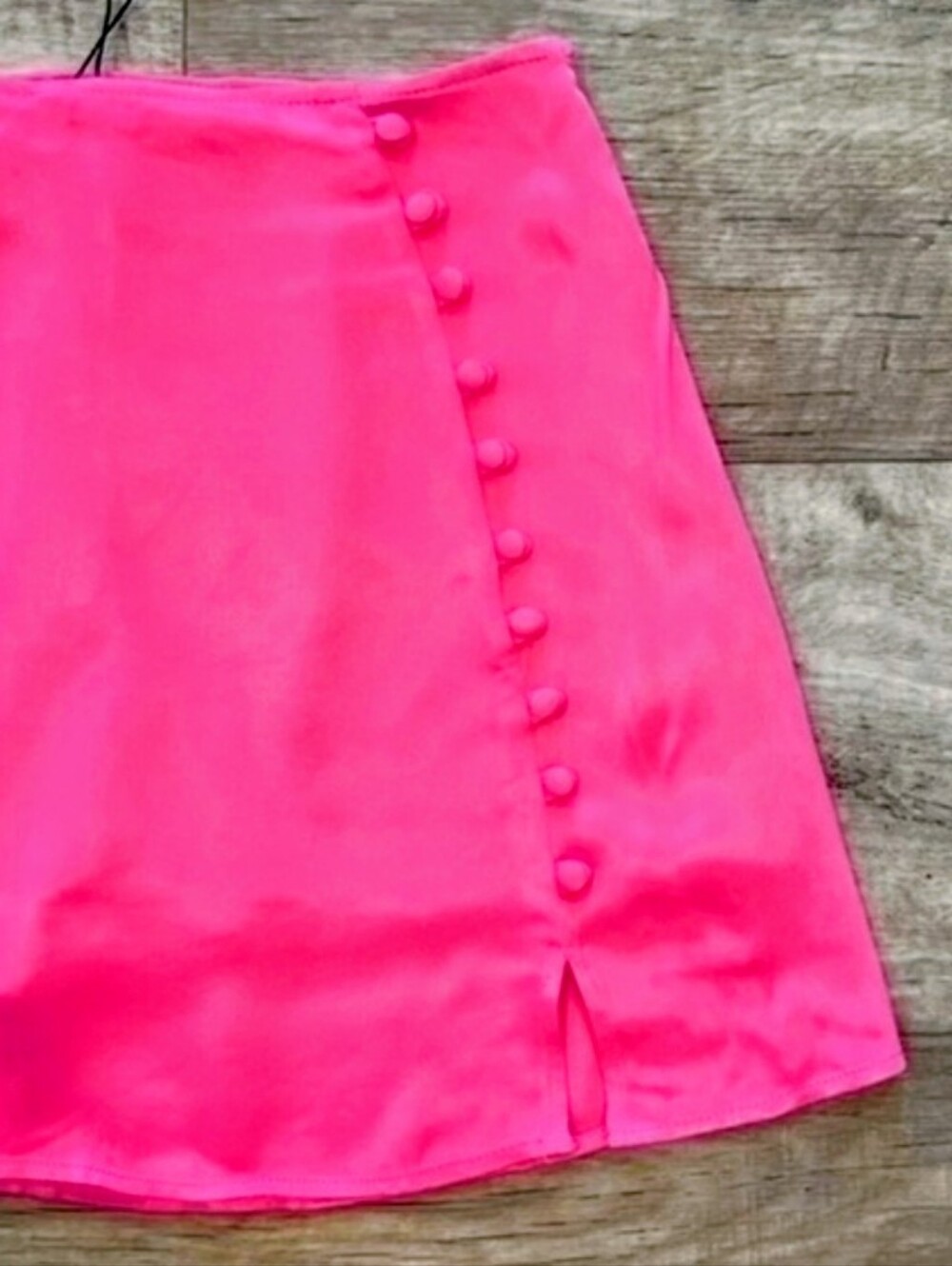 Bright Pink High-Waisted Satin Skort with Side Buttons